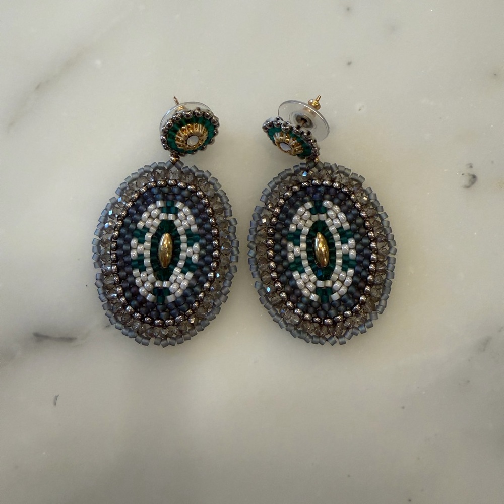 Asha Chic Beaded Oval Earrings in Blue and Green